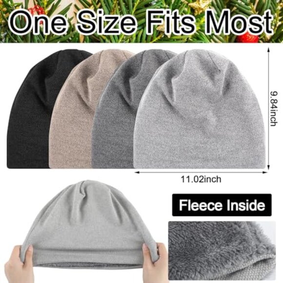 Fleece Lined Slouchy Winter Beanie Hat Unisex One Size Warm Knit main image 8